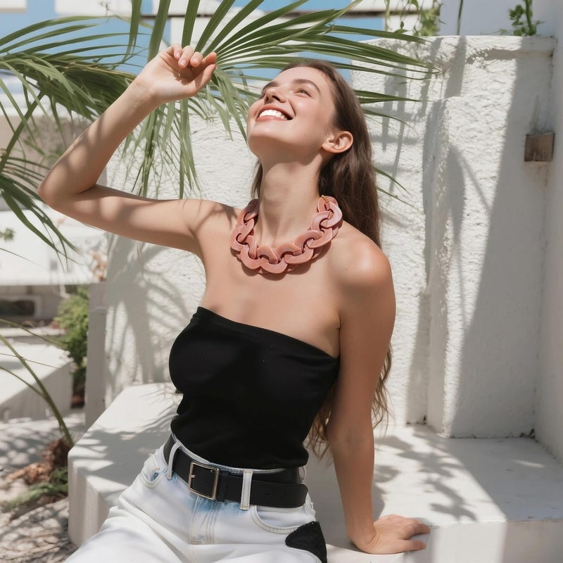 Bocar Statement Chunky Acrylic Cuban Choker Necklace Fashion Bib Collar Chain Necklace for Women(NK-10666) - Image 3